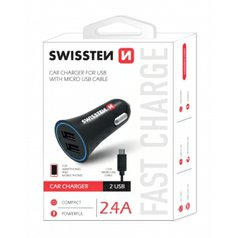 Swissten rychlonabíječka do auta 2x USB + kabel microUSB 2,4A 12W Black
