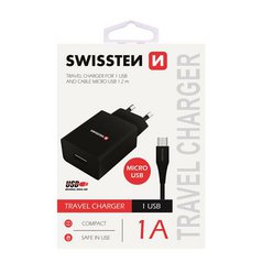 Swissten SMART IC cestovní USB adaptér 1A + nabíjecí kabel microUSB Black