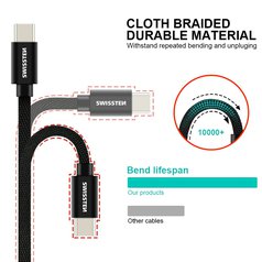 Datový kabel Swissten USB/USB-C (3A) 2m Black