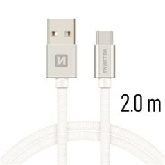 Datový kabel Swissten USB/USB-C (3A) 2m Silver White
