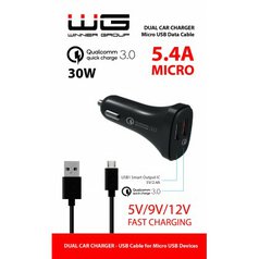 WG rychlonabíječka do auta 2x USB Quick Charge 3.0 18W + kabel microUSB Black