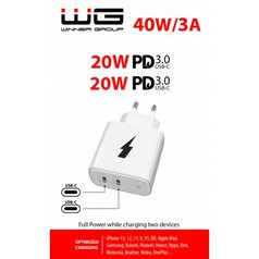 WG rychlonabíjecí adaptér,2x USB-C 20W White