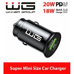 WG rychlonabíjecí adaptér do auta USB-C 20W + USB 18W Black
