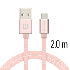Datový kabel Swissten USB/USB-C (3A) 2m Pink