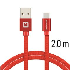 Datový kabel Swissten USB/USB-C (3A) 2m Silver Red