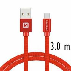 Datový kabel Swissten USB/USB-C (3A) 3m Red