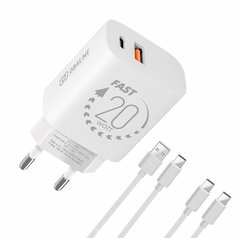 Obal:Me rychlonabíjecí adaptér, USB+USB-C + USB/USB-C kabel + USB-C/USB-C kabel 20W White